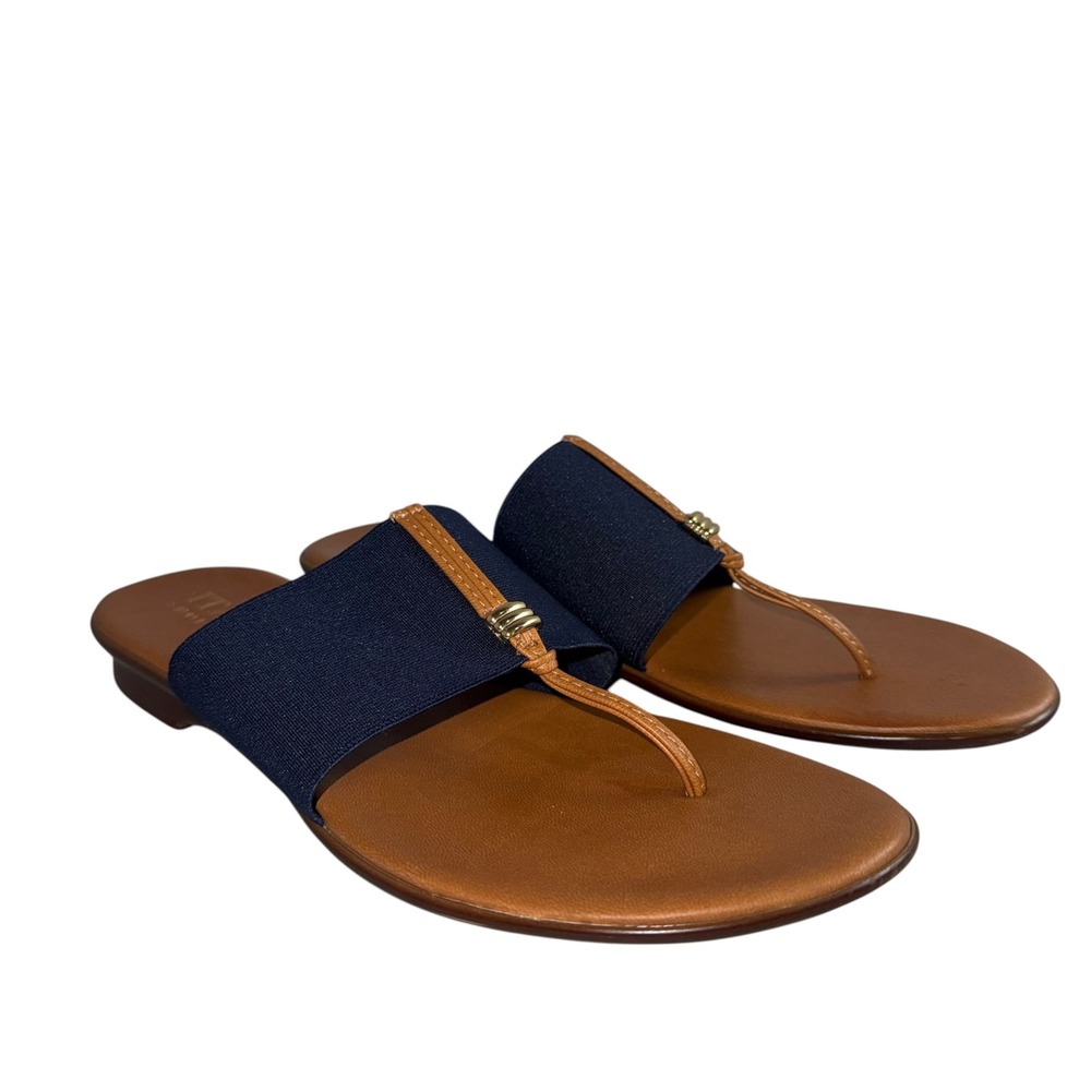 Italian Shoemakers Womens Navy Blue Elastic Thong Slide Sandals Size 9 Italy